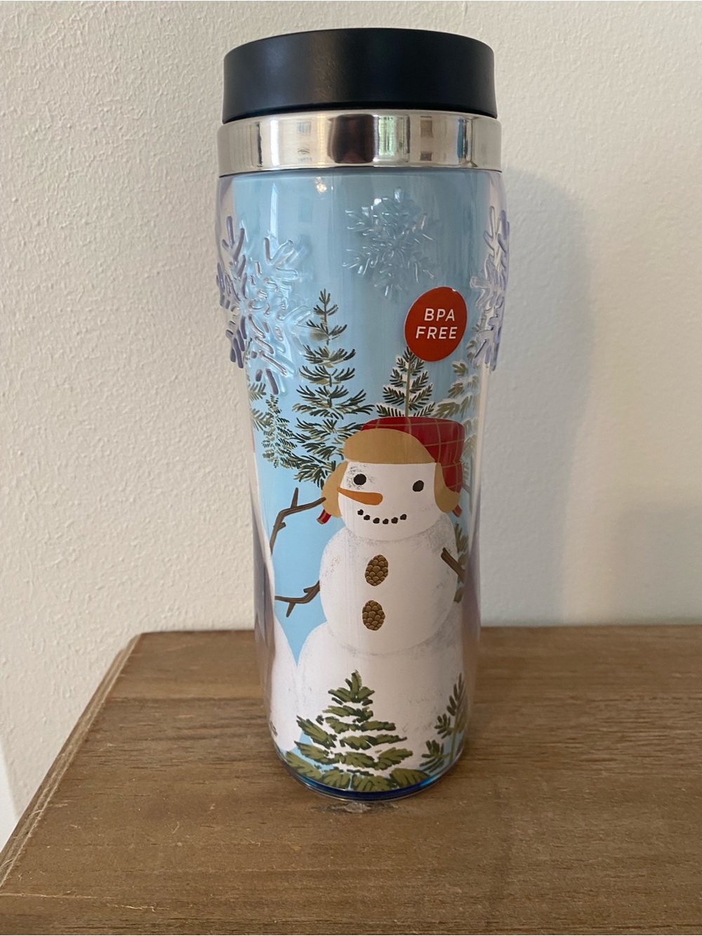 Kohl's Blue Snowman Travel Tumbler with Black Lid